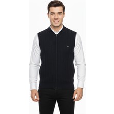 Çizgi Triko Erkek Fermuarlı Yelek Cepli Çelik Örgü Klasik Kalıp 5209J BGL-ST05021