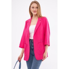 Armonika Kadın Fuşya Keten Görünümlü Cepli Oversize Ceket ARM-24Y001065