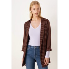 Armonika Kadın Kahve Oversize Duble Kol Kruvaze Yaka Astarlı Blazer Ceket ARM-26K001052