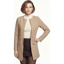 Armonika Kadın Bej Beli Dikişli Uzun Ceket ARM-26K001017