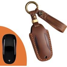 Ramm Tesla Model Y Deri Anahtar Kabı Anahtarlık Kahverengi