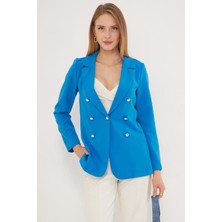 Armonika Kadın Mavi Düğmeli Ceket ARM-20K001151 Regular Kalıp Pamuk Polyester Malzeme ile Şık Tasarım