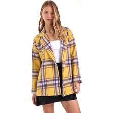 Armonika Kadın Sarı Erkek Yaka Yanları Yırtmaçlı Oversize Ceket ARM-26K001009
