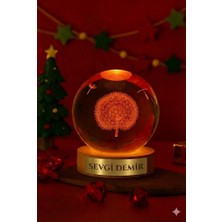 Biton Toptan Kişiye Özel 3D Karahindiba Temalı Kristal Küre LED Gece Lambası – Usb'li Ahşap Standlı LED Lamba