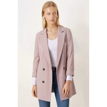 Armonika Kadın Bej Oversize Duble Kol Kruvaze Yaka Astarlı Blazer Ceket ARM-26K001052