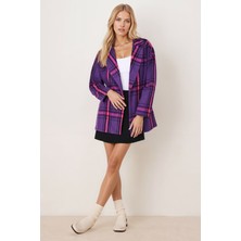 Armonika Kadın Mor Erkek Yaka Yanları Yırtmaçlı Oversize Ceket ARM-26K001009