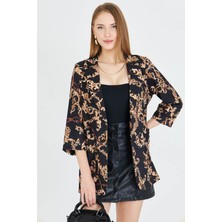 Armonika Kadın Koyu Kahve Cepli Oversize Ceket ARM-25Y001057