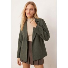 Armonika Kadın Yeşil Erkek Yaka Yanları Yırtmaçlı Oversize Ceket ARM-26K001009