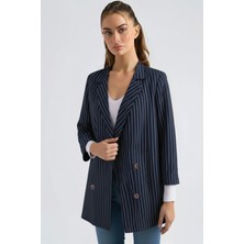 Armonika Kadın Lacivert Oversize Duble Kol Kruvaze Yaka Astarlı Blazer Ceket ARM-26K001052