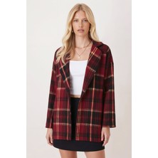 Armonika Kadın Bordo Erkek Yaka Yanları Yırtmaçlı Oversize Ceket ARM-26K001009