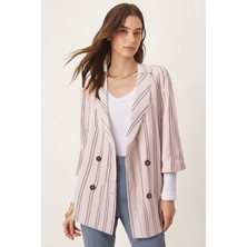 Armonika Kadın Krem Oversize Duble Kol Kruvaze Yaka Astarlı Blazer Ceket ARM-26K001052