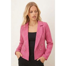 Armonika Kadın Fuşya-Bej Kruvaze Yaka Tüvit Crop Ceket ARM-24K001014