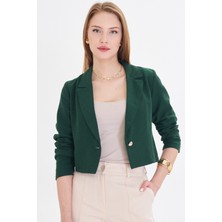 Armonika Kadın Zümrüt Tek Düğmeli Crop Ceket ARM-23Y001064