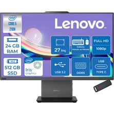 Lenovo Thinkcentre Neo 50A 27 Gen5 Intel Core 5 210H 4.8ghz 24GB Ddr5 512GB SSD Freedos Intel Graphics 27 Inç Fhd (1920X1080) IPS 300NITS 99% Srgb 100Hz TC12SAA05QTRF07 + Zetta Flash Bellek