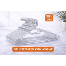 36 Adet Şeffaf Plastik Elbise Askısı – Dayanıklı, Kalın Gövdeli, Kaymaz Tasarım