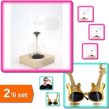 Hereveoyuncak Mıknatıslı Kum Saati Model2 1 Adet + Altın Renk Gitar Şekilli Parti Gözlüğü 1 Adet - 2li Set W9F9P5