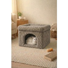 Eda Hacıoğlu Edam Bedding Group Teddy Kumaşlı Kedi Evi Yumuşak Peluş Kapalı Kedi Yuvası, Sıcak ve Konforlu Kedi Evi