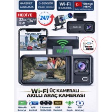 Sonreir SNR-38 WiFi Araç İçi Güvenlik Kamerası 3 Kameralı + 7/24 Park Modu Kablosu Ön-Arka-İç Kayıt,DashCam