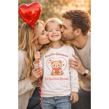 Vitrinmixmini Sevgililer Günü Özel Uzun Kollu Kız Çocuk Beyaz Tişört