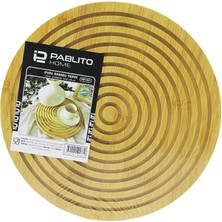 Vanch Yuvarlak Çift Taraflı=düz - Dalgalı Oyuk Kanallı Ahşap Bambu Sunum Tepsi 28CM (5264)