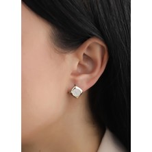 Narin Mücevherat Nar-In Altın Mücevherat Taşlı Kare Modern Altın Küpe 16