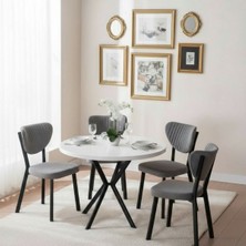 JoyMassa 90X90 Yuvarlak Suntalem Masa / 4 Adet Elma Sandalye Takımı