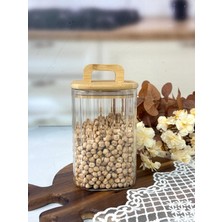 Mien Kare Lıne Çizgili Cam Kavanoz 1100 ml