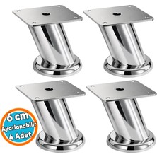 Nzb 4 Adet Tablalı Dereceli Ayarlanabilir (+2cm) Krom Metal Baza Tv Ünitesi Koltuk Mobilya Ayağı (6 Cm)