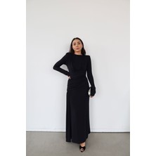 Özge Özgenç Omuzu Vatkalı Beli Büzgülü Maxi Elbise