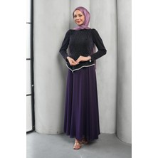 İmaj Butik Mor Taş Detaylı Tasarım Abiye