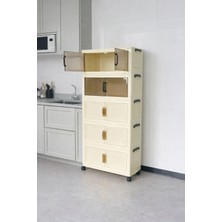 Decorev Çok Katlı Tekerlekli Modüler Saklama Dolabı | Şeffaf Kapaklı Çok Amaçlı Düzenleyici Krem