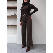 Esra Helvacı Kadın Gabardin Leo Desen Pantolon Geniş Paça Dokuma Kumaş M Model