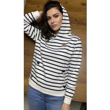 Clothbe Kadın Çizgili Oversize Kapüşonlu Pamuklu Sweatshirt – Kanguru Cepli, Içi Şardonlu ve Yumuşak Model Hoodie