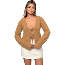 Kechi Woman Bağlamalı Camel Renk Sakallı Triko Hırka