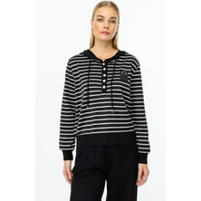 On Fashion Çizgili Kapşonlu Uzun Kol Sweat