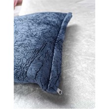 FavoriTeks Kadife Kumaş 40X40 4 Lü Kırlent Takımı Lacivert Damar Desenli Dekoratif