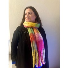 ALS Tasarım Dünyası Kare Desenli Yeşil-Renkli Buklet Kalın Puf Şal, Atkı Uzunluk 205X Genişlik 40 cm