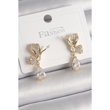 LTG Nova Pirinç Gold Renk Zirkon Taşlı Turna Kuşu Model Sallantı Detay Kadın Küpe