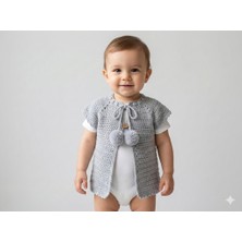 Evitle El Örgüsü Erkek Bebek Gri Antibakteriyel Yelek (9-12 Ay)