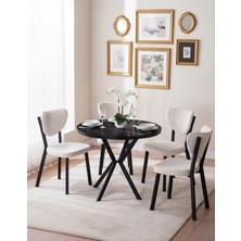 JoyMassa 90X90 Yuvarlak Suntalem Masa / 4 Adet Elma Sandalye Takımı
