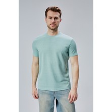 Mooncover Erkek Sıfır Yaka Basic T-Shirt Pamuklu Dokulu Kumaş – Açık Yeşil