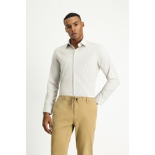 Kiğılı Uzun Kol Slim Fit Klasik Yaka Pamuklu Kolay Ütülenebilir Desenli Gömlek