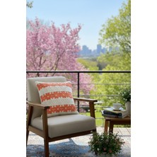 Homy Textiles Fistolu Papatya Desen, Tığ Işi Örgü Kare Desenli Bohem, Modern Kırlent Kılıfı, Mercan