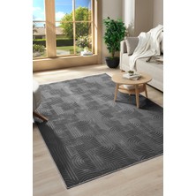 Raschel Carpet Bohem Emboss Premium Seri Kaymaz Taban Jel Taban Halı Yolluk Koyu Gri
