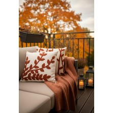 Homy Textiles Modern Tasarım Punch Işlemeli Dekoratif 2'li Kırlent Kılıfı, Yaprak Kiremit