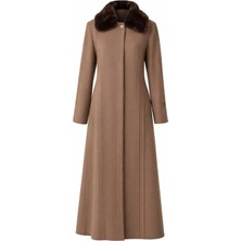 Esin Giyim Yakası Çıkarılabilir Kürklü Büyük Beden Kaşe Palto