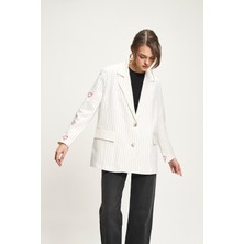 Lijuri Kalp Nakış Detaylı Çizgili Blazer Ceket 6144 R4-A-K5