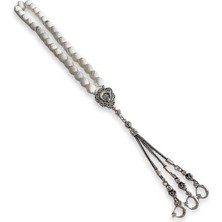 Tudi Silver Üç Hilalli Beyaz Mercan Taşı Gümüş Tesbih