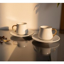 Porselen Türk Kahvesi Fincan Seti 2 Kişilik Hediyelik Altın Detaylı Çeyizlik