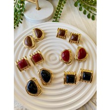 Jewelry Bordo Desenli Vintage Kare Küpe